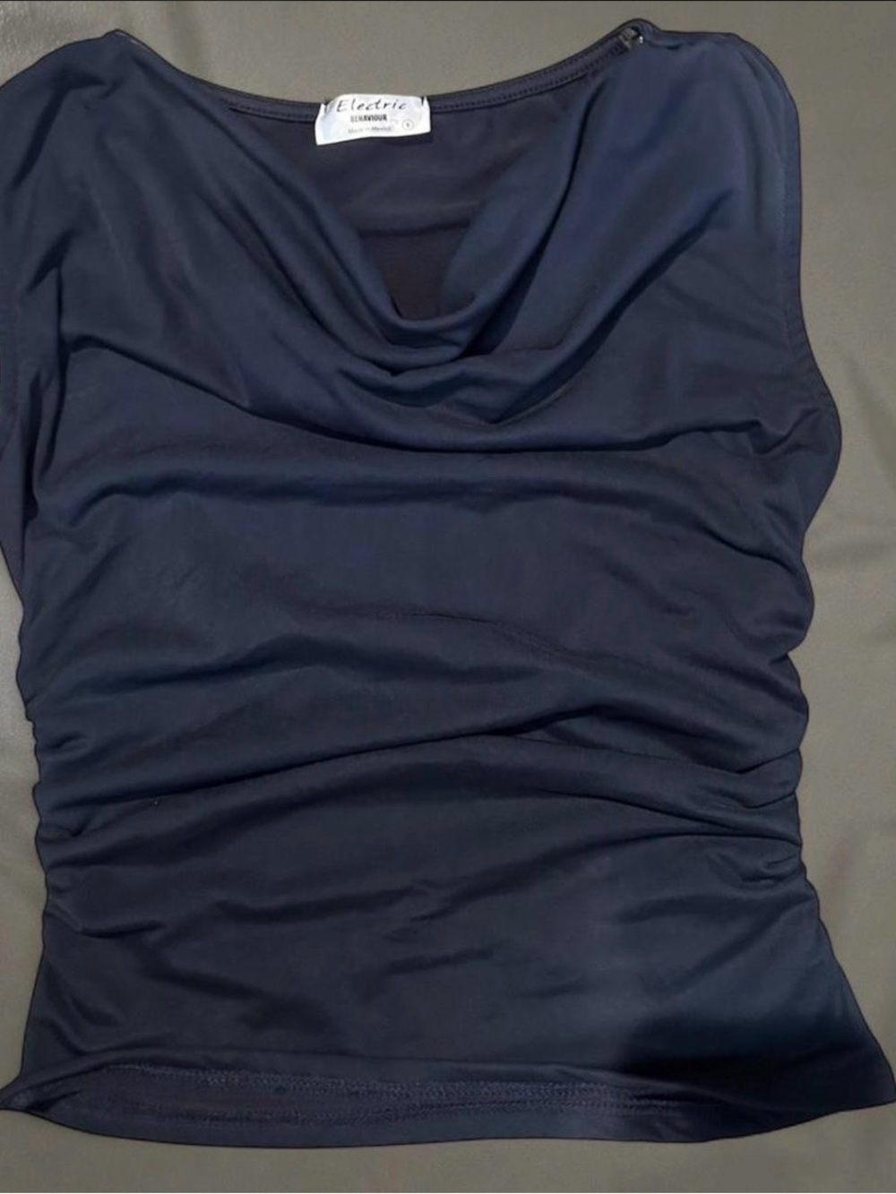 Electric Behaviour navy cowl neck top